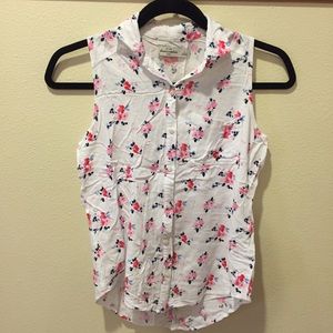 White Floral Button Down Tank Top